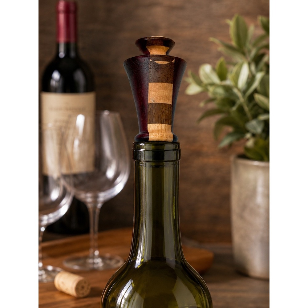 Handcrafted Exotic Wood Wine Bottle Stopper | Turned Wood Barware Gift